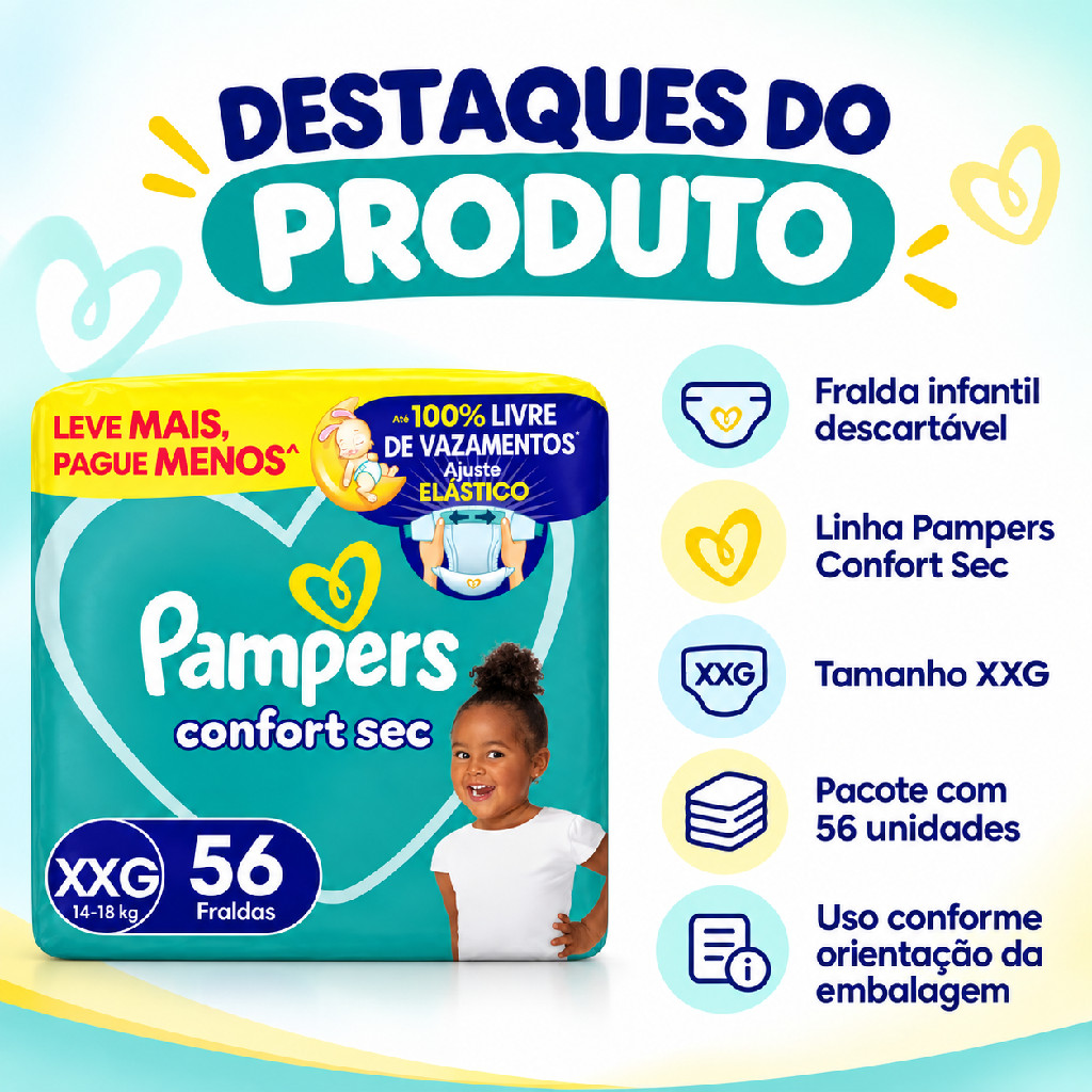 Fralda Infantil Pampers Confort Sec XXG 56 Unidades — imagem 2 de 2