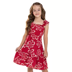 Vestido Infantil Menina Hibiscos Colorittá Vermelho