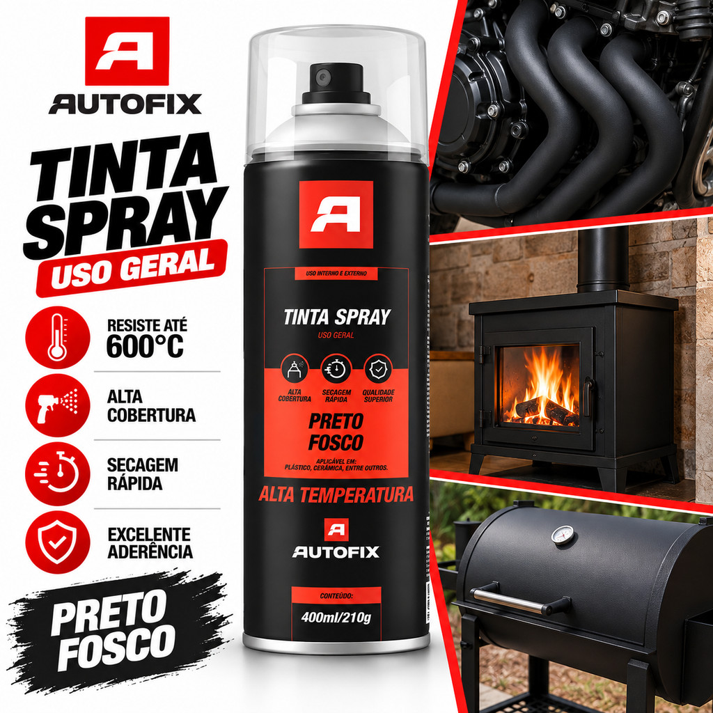 Spray Preto Fosco Alta Temperatura 400 ml - 210g – Alta Qualidade Acabamento Impecável Versátil