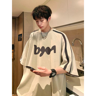 Manga Raglan impressa camiseta de manga curta masculina americana street Wear High street adolescente meia manga pesada 