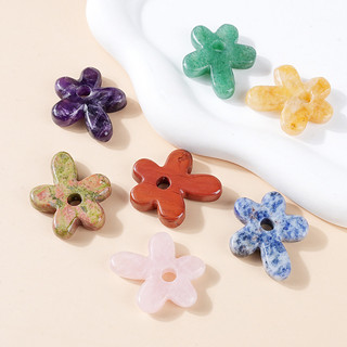2026 novo estilo pedra natural cinco pétalas flor pingente artesanal diy colar botão camisola corrente escultura flor de