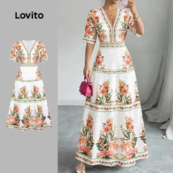 Lovito Boho Vestido Zíper Estampa Verão LBL34073