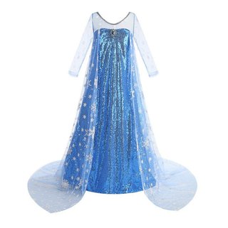 2024 Frozen Girl Elsa Princess Dress Lantejoulas Manga Comprida Vestido Longo de Uma Peça Vestido Elsa Infantil.
