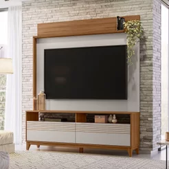 Estante para TV e Home Theater até 70 Polegadas 160CMX185,3cm Pés em Madeira Maciça Nt 1300 Marrom Freijó Trend/Off