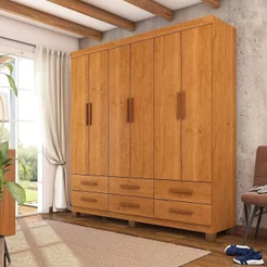 Guarda-Roupa 6 Portas 6 Gavetas com Pés Denver Marrom/Cinamomo Cinamomo