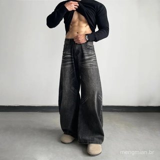 Calças Jeans Masculinas de Perna Larga Estilo Streetwear Retrô 2026, Calças Jeans Casuais Vintage Y2K de Outono, Calças 