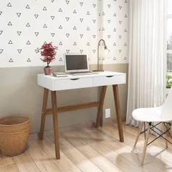 Escrivaninha Mesa Escritório Iza 2 Gavetas 100% MDF 90cm Espresso Móveis Branca e Amêndoa Branco/Amêndoa