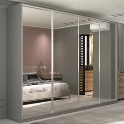 Guarda-Roupa Casal 100% MDF BP com 4 Portas Espelhos Zermatt Cinza Urbi