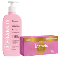 Kit Francis Loção Hidratante Cereja 400ml + 6 Sabonetes em Barra Peônia 90g