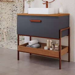 Gabinete para Banheiro com Cuba Hana Espresso Móveis Preto/Titânio Titânio