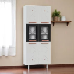 Paneleiro Duplo de Aço com Vidro Mirage New Telasul Preto/Branco com Branco/Preto