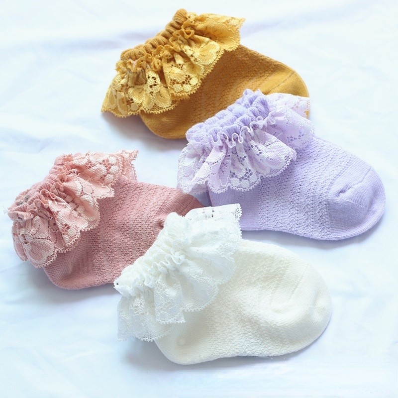 Meias De Renda Com Babados Para Meninas – Algodão Princesa Crianças E , Macias Respiráveis De Verão Acabamento Floral (0