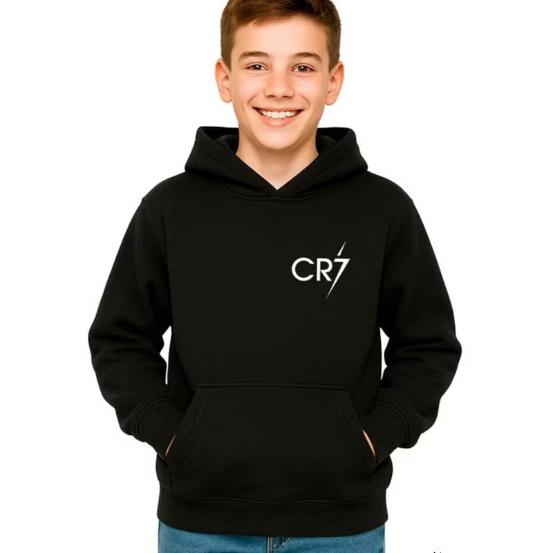 Moletom Infantil CR7 Cristiano Ronaldo Futebol Com Capuz Canguru Menino Menina Estampado Moletom Blusa Lançamento