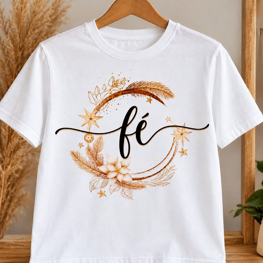 Camiseta Feminina Branca Ano Novo Reveillon 2027 Estampada Tecido 100% Algodão Palavras Amor Fé