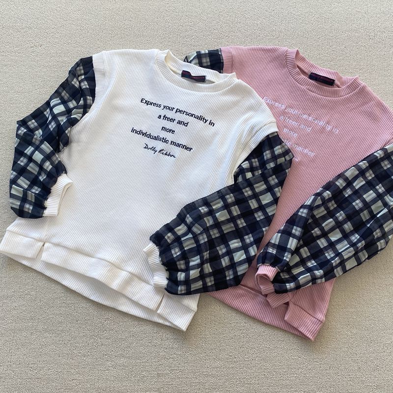 140-160 tamanho comércio exterior pedido japonês meninas crianças costura mangas Chiffon macio manga comprida camiseta t