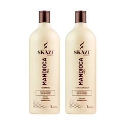 Kit Tratamento Capilar Skazi Shampoo E Condicionador Mandioca + Mel 01 Litro