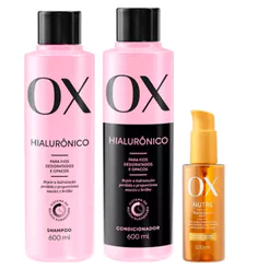 Kit OX Hialurônico Shampoo 600ml + Condicionador 600ml + Óleo Capilar Nutritivo 3 Em 1 120ml