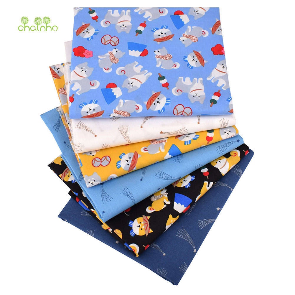 Filhote de cachorro dos desenhos animados impresso tecido de algodão puro DIY costura vestido das crianças camisa saia r