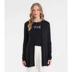Cardigan Feminino Visco Tricot Básico Rovitex Preto