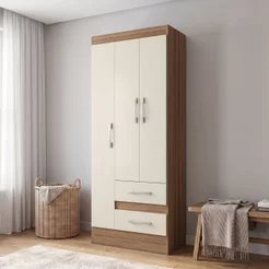 Guarda-Roupa Solteiro 3 Portas 2 Gavetas Castanho Off White Nobre Off White/Castanho