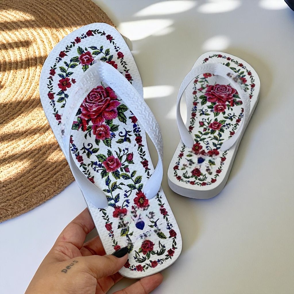Chinelo Feminino Estampado Floral Vermelho | Super Leve, Macio e Confortável para o Verão