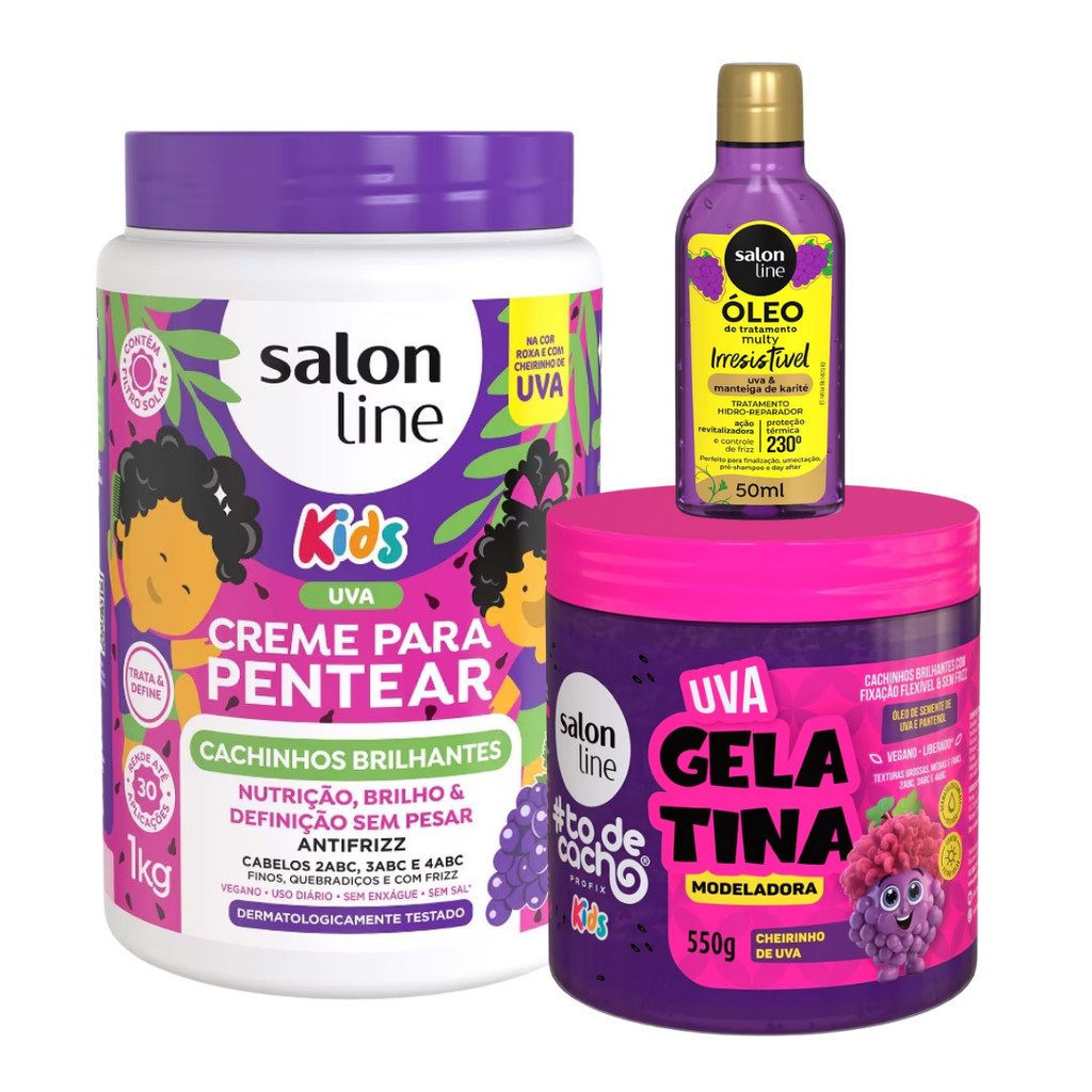 Uva Salon Line Kit com Creme de Pentear, Óleo e Gelatina em Oferta na Shopee