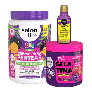 Uva Salon Line Kit com Creme de Pentear, Óleo e Gelatina em Oferta na Shopee