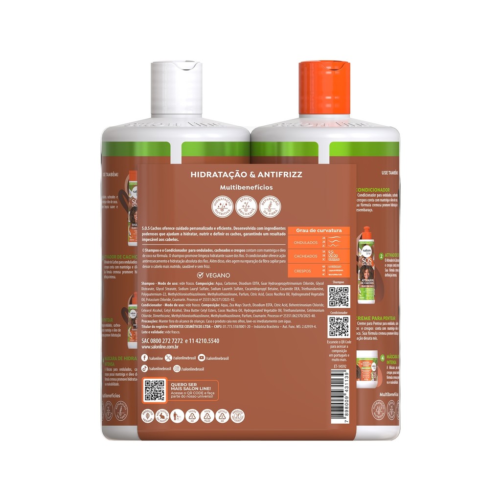 Detalhes do Kit SOS Cachos Coco Profundo Shampoo e Condicionador Litrão Salon Line
