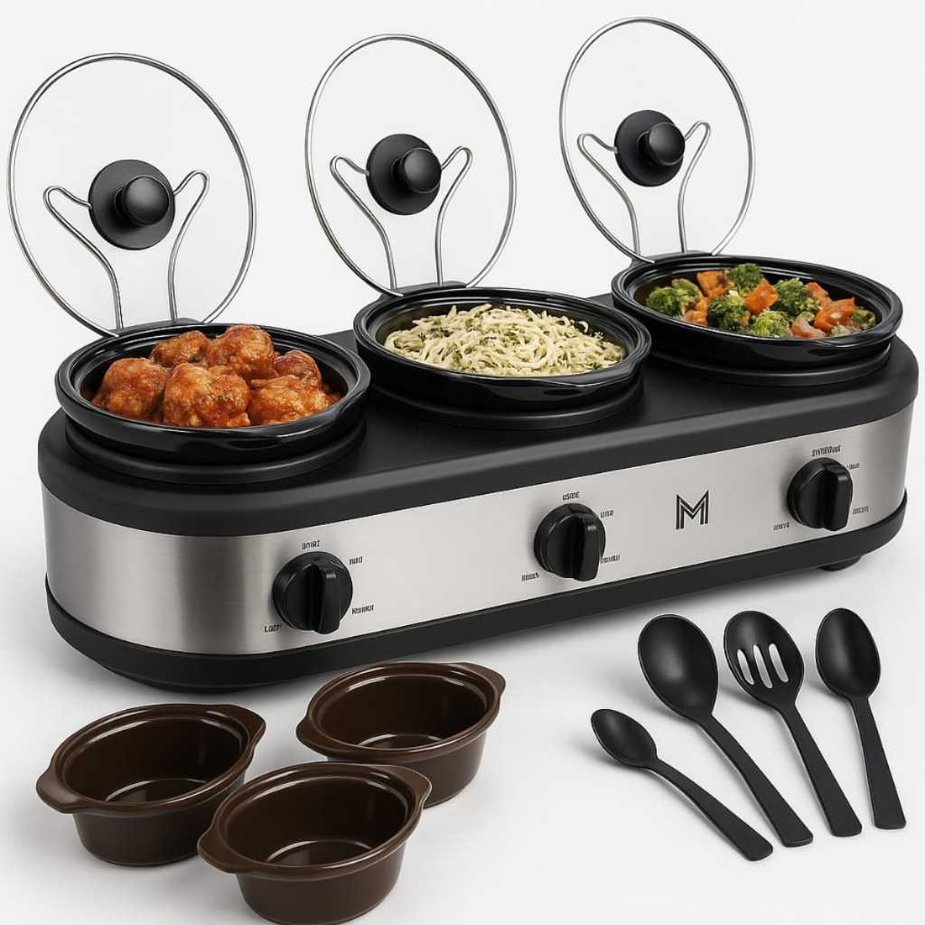Rechaud Elétrico Triplo Buffet Richo Panela Ceramica Cozinha Lento Banho Maria Inox 127v 220v em Oferta na Shopee