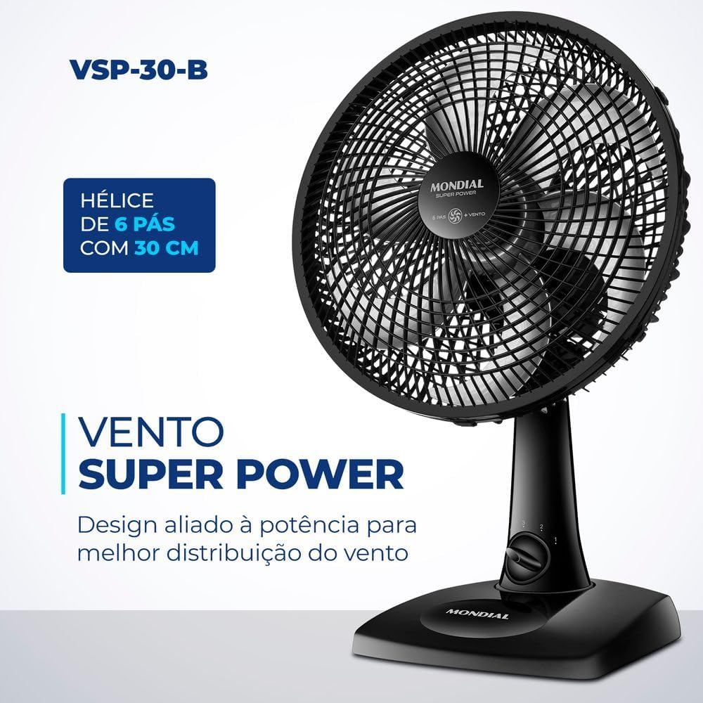 Ventilador de Mesa 30cm VSP 30 Black 127V 60Hz Super Power Mondial