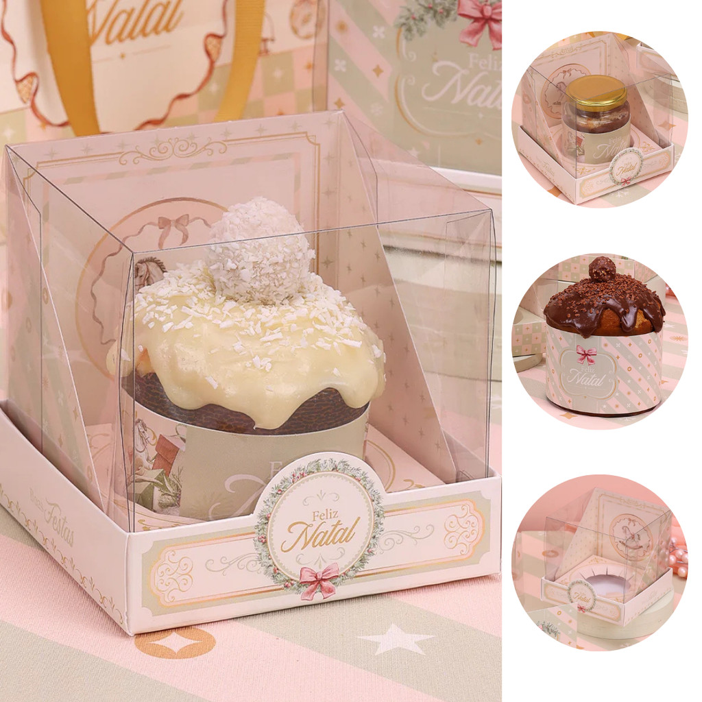 10 CAIXA PARA MINI PANETONE COM TAMPA DE ACETATO GRAÇA 5105 ( JANGO NATAL 2025 )