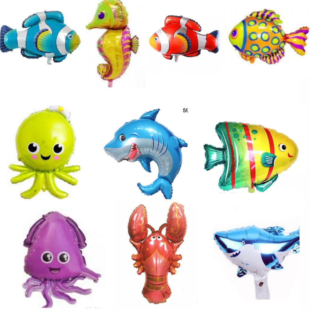 Kit c/10 balões metalizados fundo do mar menino peixe nemo tubarao em Oferta na Shopee