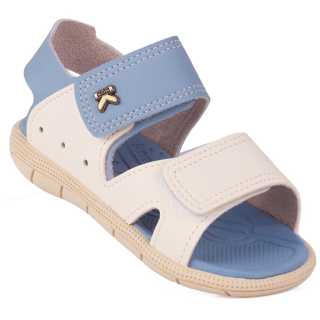 Sandália Papete Infantil Casual Klin Original Anatômica Com Velcro Bicolor Azul e Bege Batizado em Oferta na Shopee