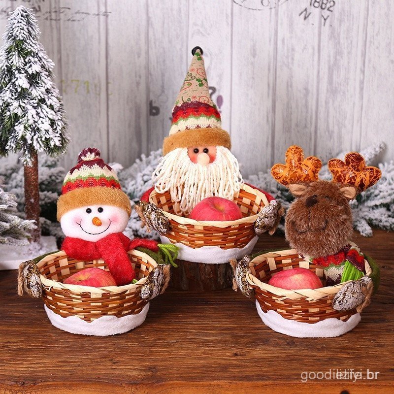 Ano Novo Cesta De Natal Vime Elk Papai Noel Boneca De Neve Cestas De Frutas Alimentos Deco...