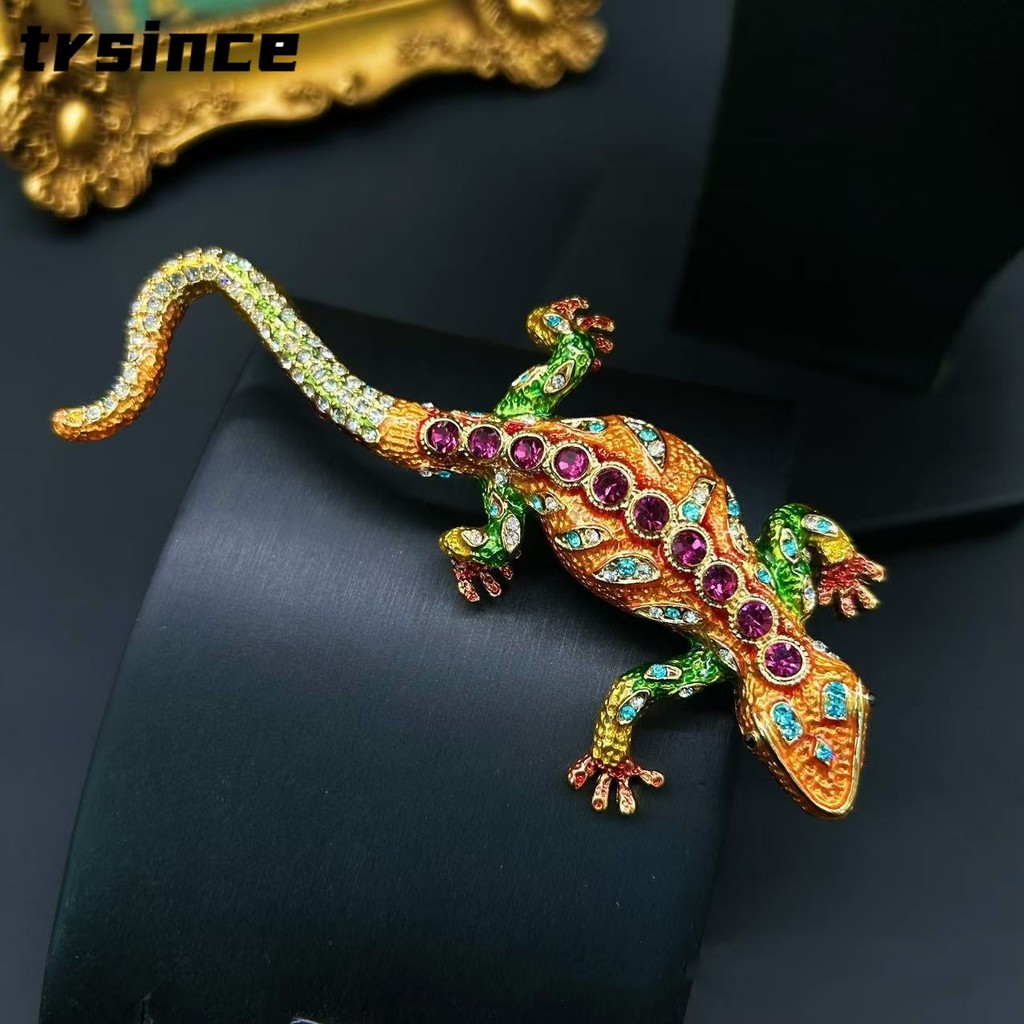 Moda Barroca Feminina Masculina Vintage Cristal Lagarto Emblemas Tamanho Grande Broche Animal Boutique Brilhante Pino Pa