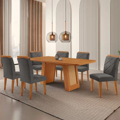 Mesa de Jantar Carolina Tampo 180cm MDF Canto Copo e 6 Cadeiras Melissa Moderna Mobilia