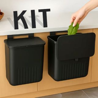 Lixeira Suspensa Preta 9 Litros com Suporte Adesivo e Alça Cesto de Lixo para Cozinha Banheiro Escritório Quarto em Oferta na Shopee