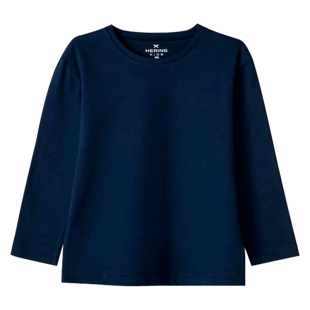 Camiseta Básica Hering Kids Infantil Menino Manga Longa Azul Marinho