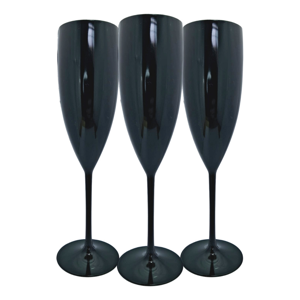 5 Taças De Champagne Acrílico Sólido Preto 160ml Champanhe Chandon Espumante Taça para Festas