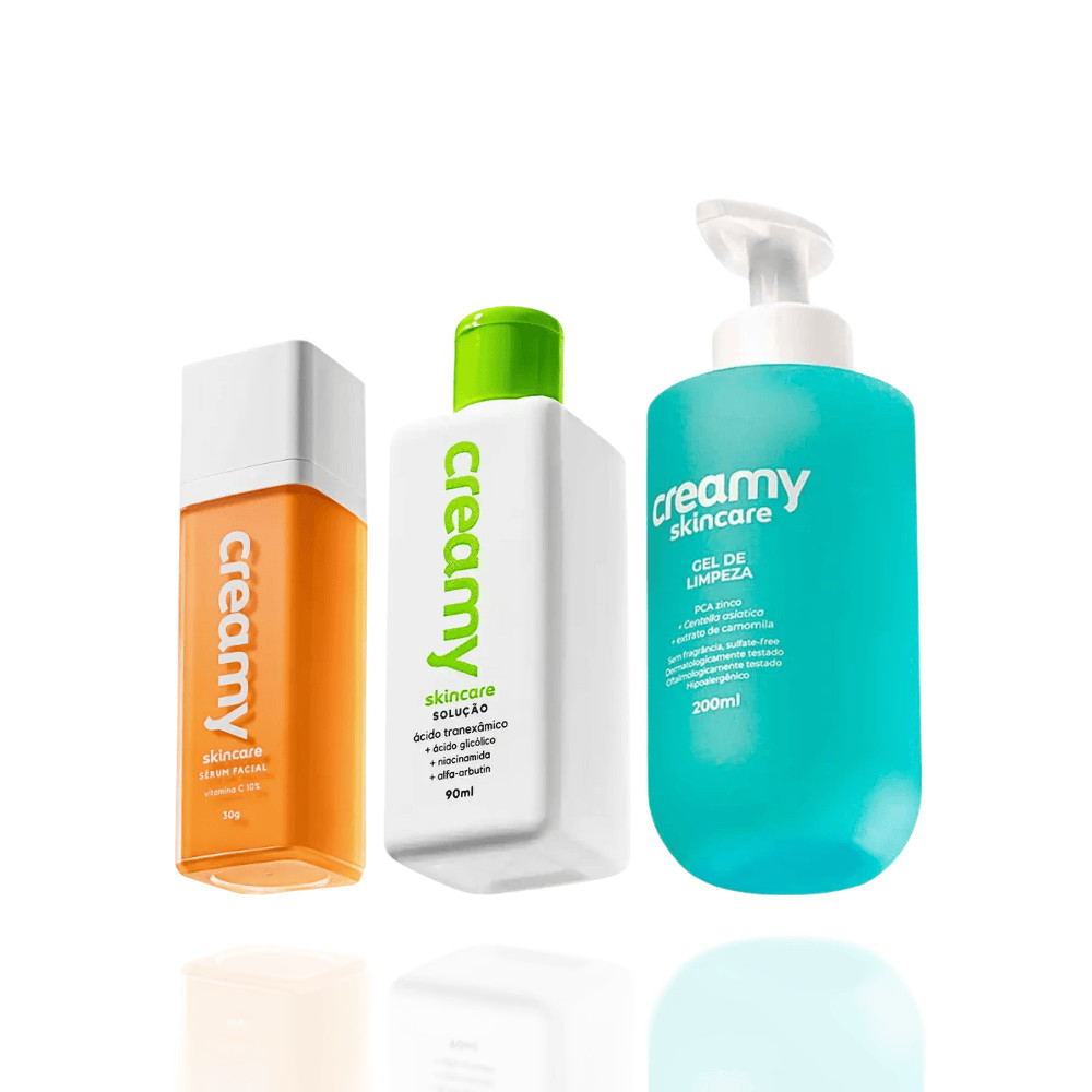 Kit Creamy Skincare Clareamento Facial Manchas | Sérum Vitamina C | Gel Limpeza | Tônico Clareador