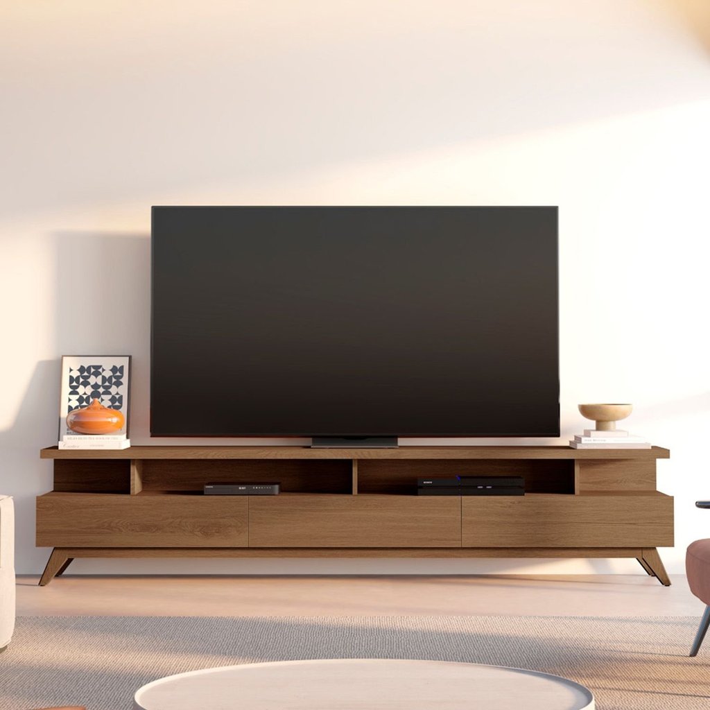 Rack para TV até 75 Polegadas 100% MDF 217cm Pés em Madeira Maciça Yucca CabeCasa MadeiraOriginals Marrom Cedro Cedro