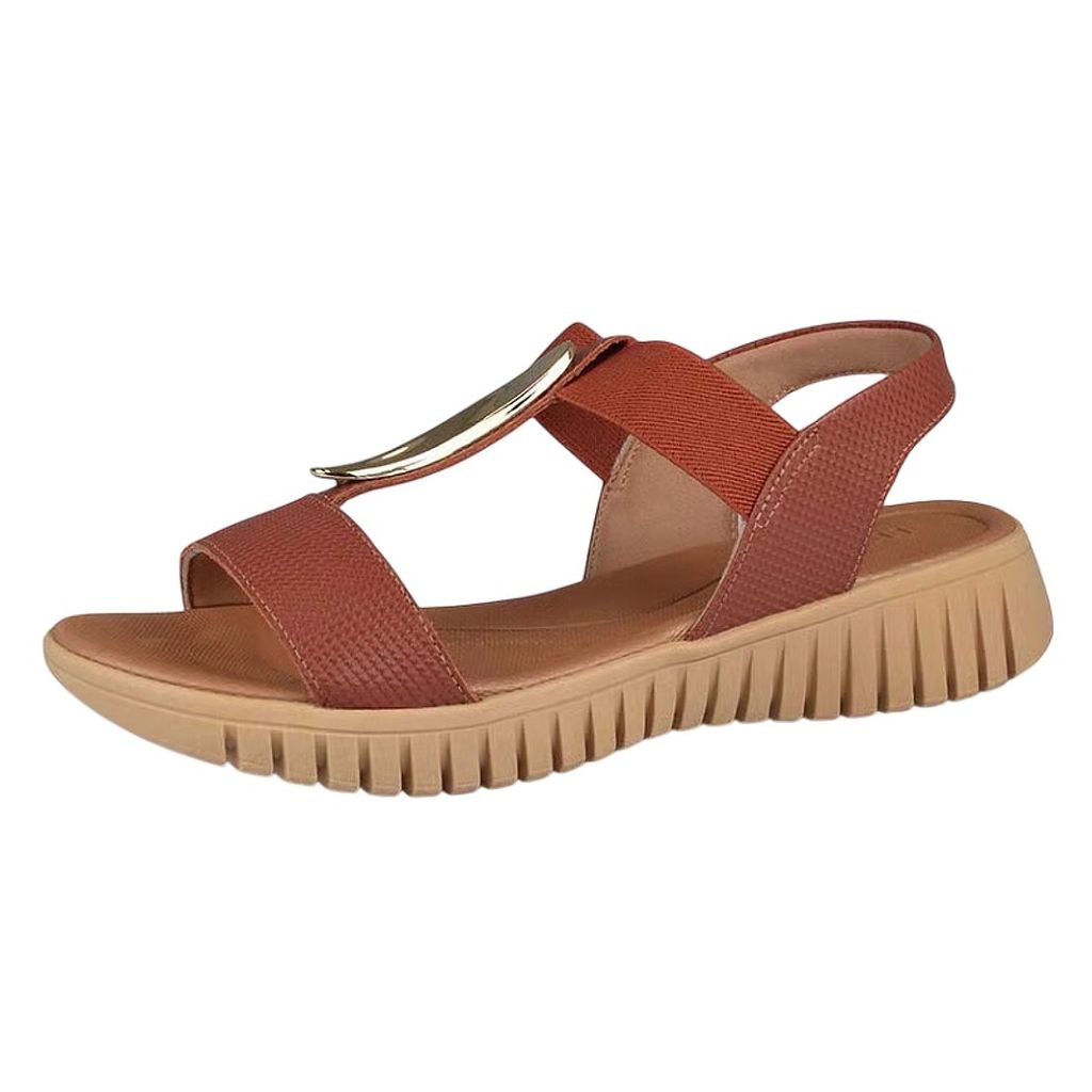 Sandalia Feminina Anabela Baixa Couro Elegante Usaflex