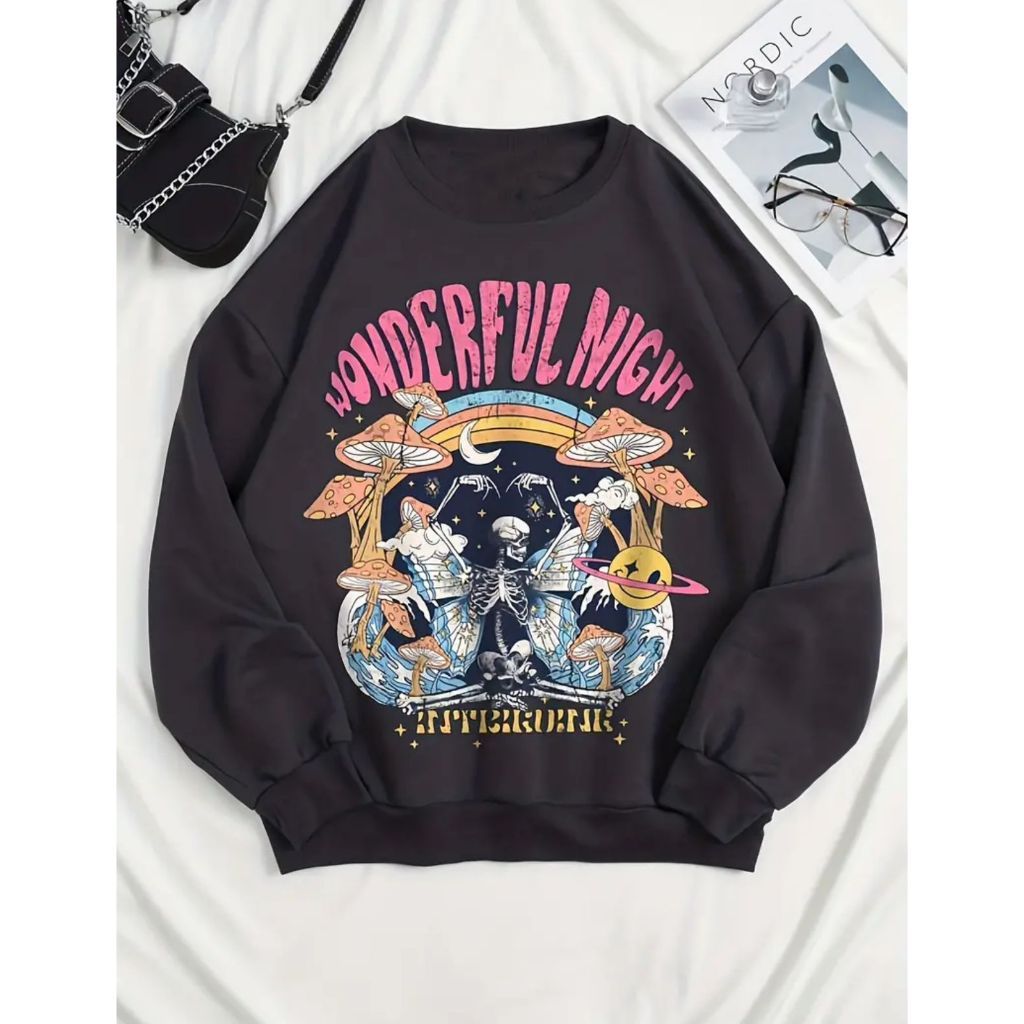 Moletom Careca Wonderful Night Gola Redonda Casaco Feminino Masculino Flanelado Unissex Inverno Frio Algodão Blusa