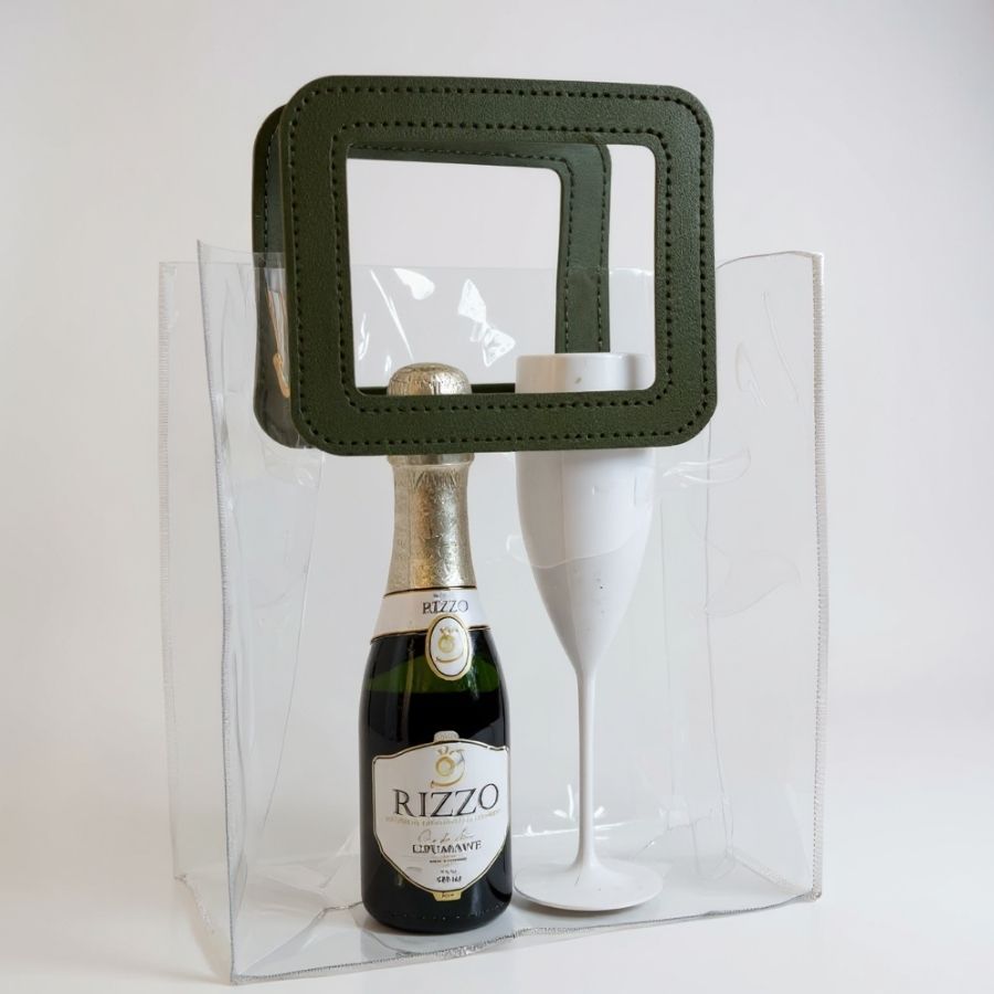 Sacola Transparente PVC com Alça Retangular Couro Verde - 24x21x11cm - 1 unidade - 1 unidade - Cromus - Rizzo em Oferta na Shopee