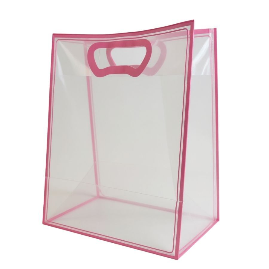 Sacola Transparente Fosca Pvc Alça Plana Rosa Claro - 30x23x15cm - 1 unidade - 1 unidade - Cromus - Rizzo