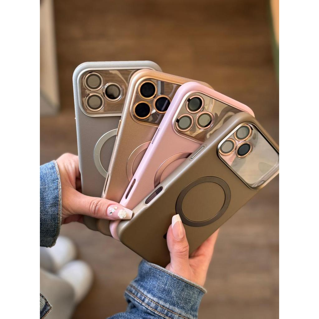 Capa iPhone 17 / 17Pro / 17ProMax / 17Air – Magnética MagSafe Couro Luxo,Botões Metálicos e Carregamento Sem Fio