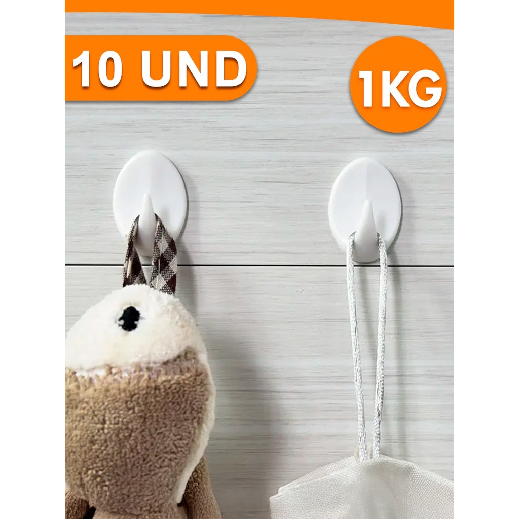 Kit 10 Und Ganchos Adesivo Plástico Parede Toalha Cozinha Banheiro