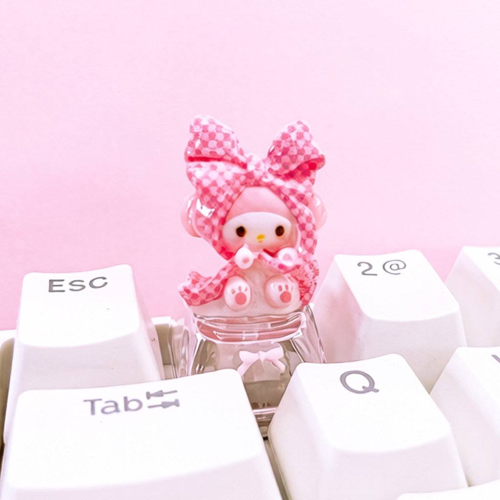 Sanrio Melody Cartoon Cute Keycap Rosa Personalizado Resina Transparente Criativo Teclado Mecânico ESC Presente