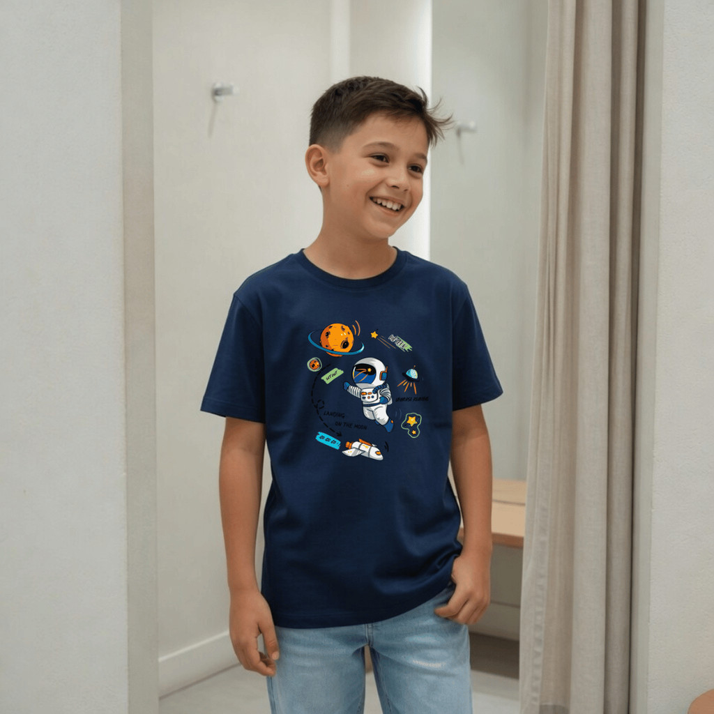 Camiseta Infantil e Juvenil Estampada Astronauta Simbolo 100% Algodão Premium Criança Personalizada Blusa Camisa Unissex
