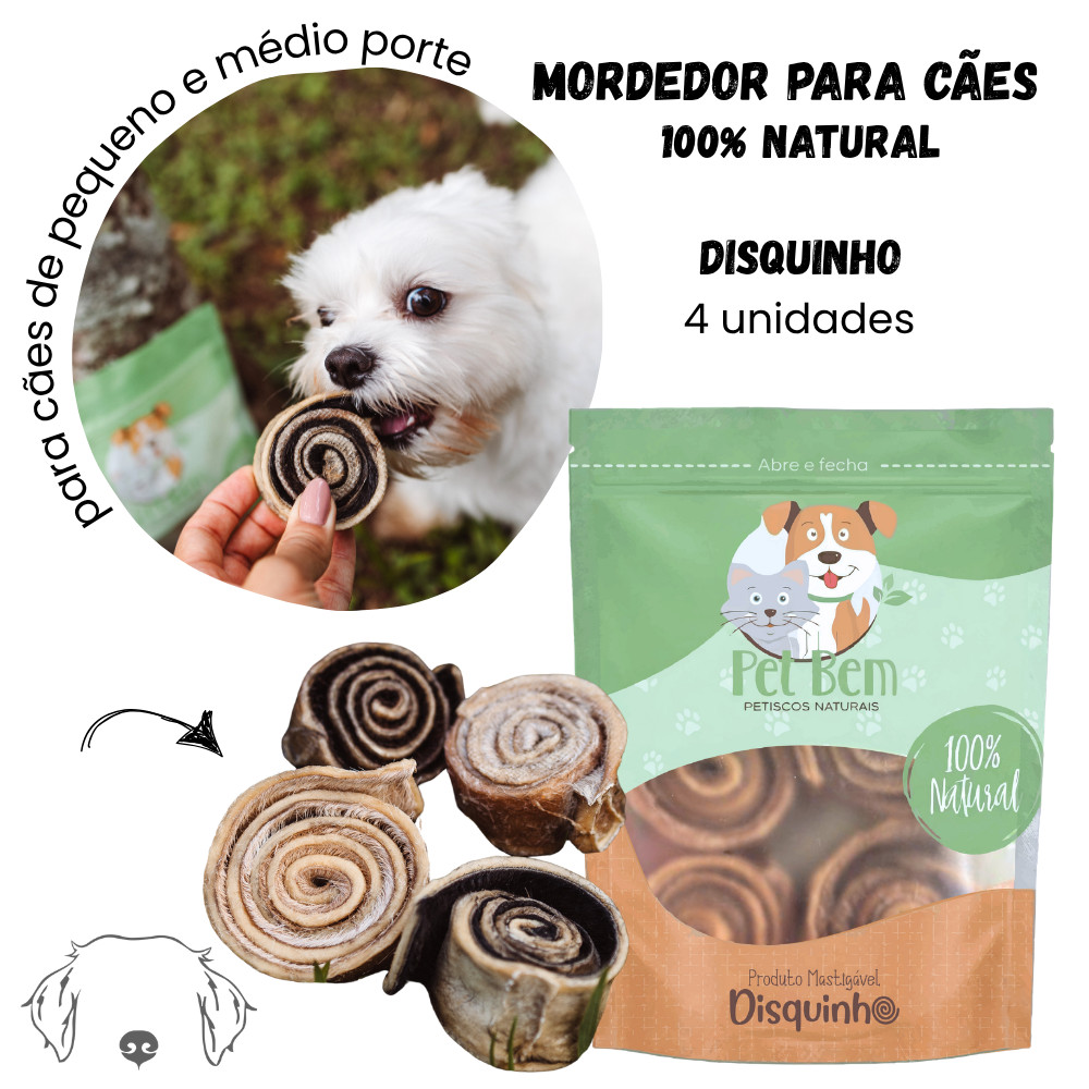 Disquinho Pele Bovina Mordedor Natural para Cães 4 unid - Pet Bem